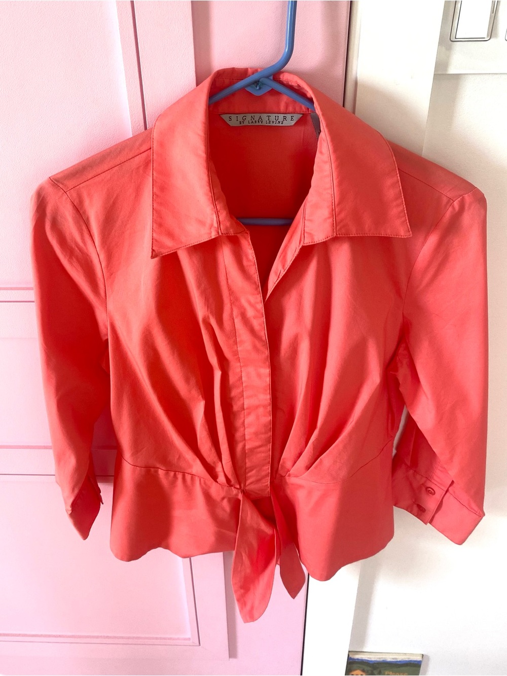 Signature by Larry Levine Coral Tie-Front Button Down Shirt